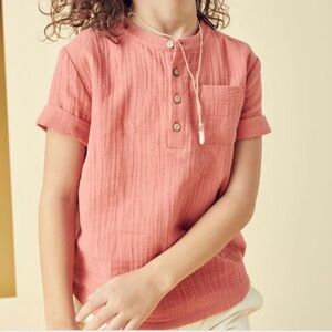 The Sunday Collective NWT Kids Crinkled Gauze Henley TSC Logo 3Y